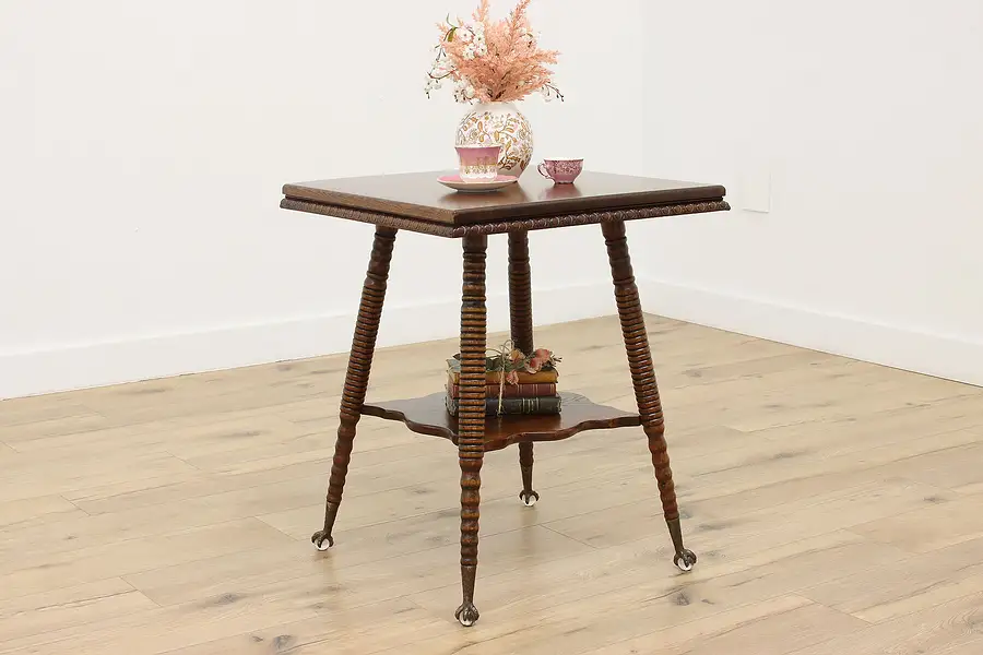 Main image of Victorian Antique Carved Oak Parlor Entry Table, Glass Feet