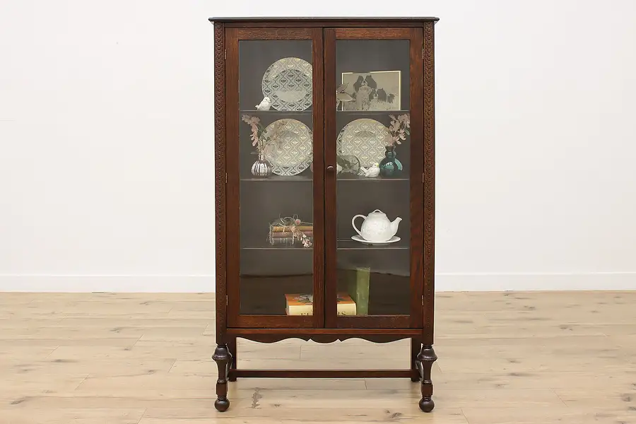 Main image of Tudor Antique Carved Oak China Display Cabinet