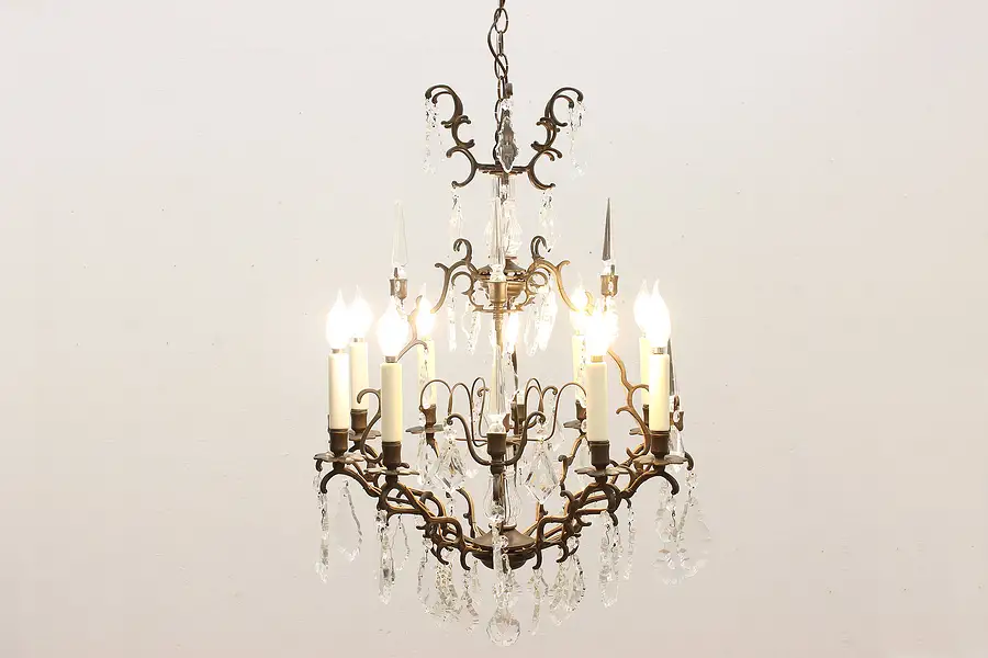 Main image of Classic Dark Brass & Crystal Prism 8 Candle Chandelier