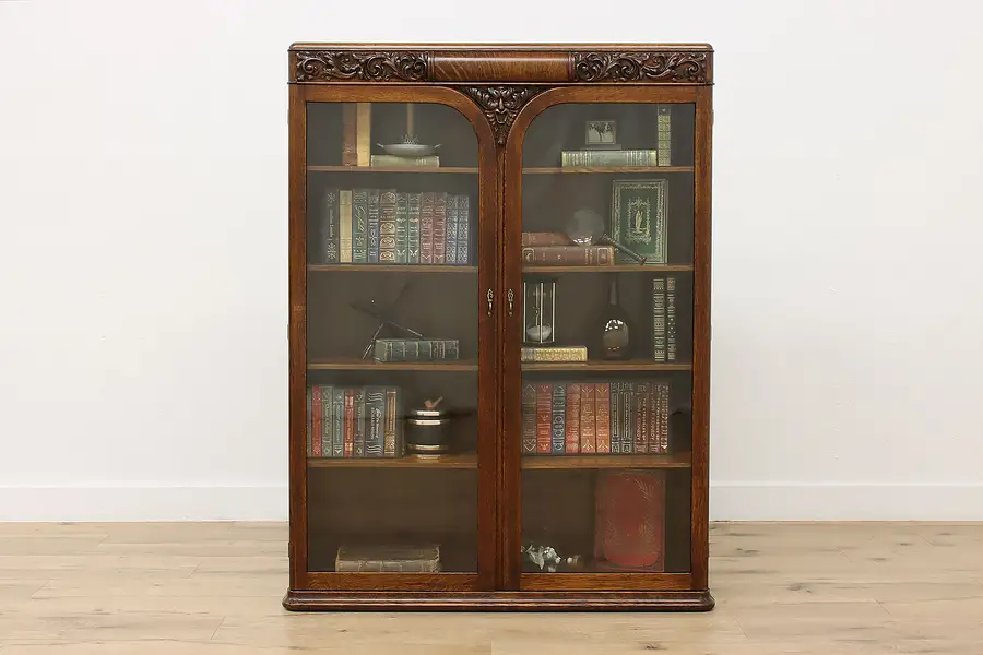 Main image of Victorian Antique Carved Oak Bookcase, Irish Green Man
