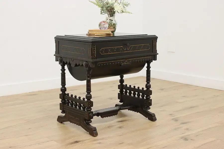 Main image of Victorian Eastlake Antique Ebonized Carved Vanity & Desk