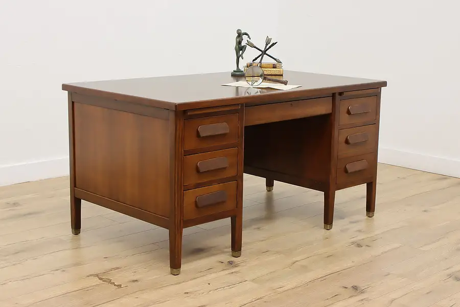 Main image of Walnut Vintage Teacher Library Office Desk, Hoosier