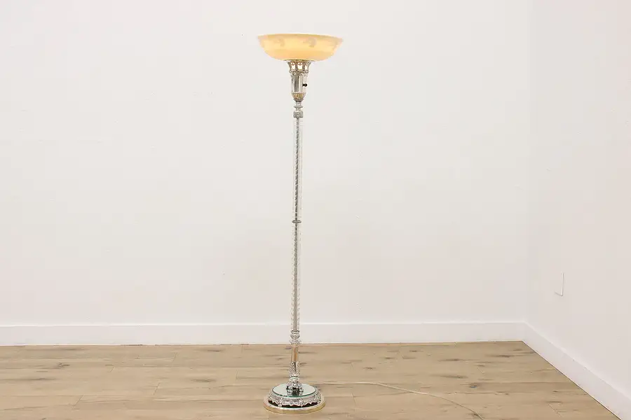 Main image of Art Deco Vintage Crystal & Silver Torchiere Floor Lamp