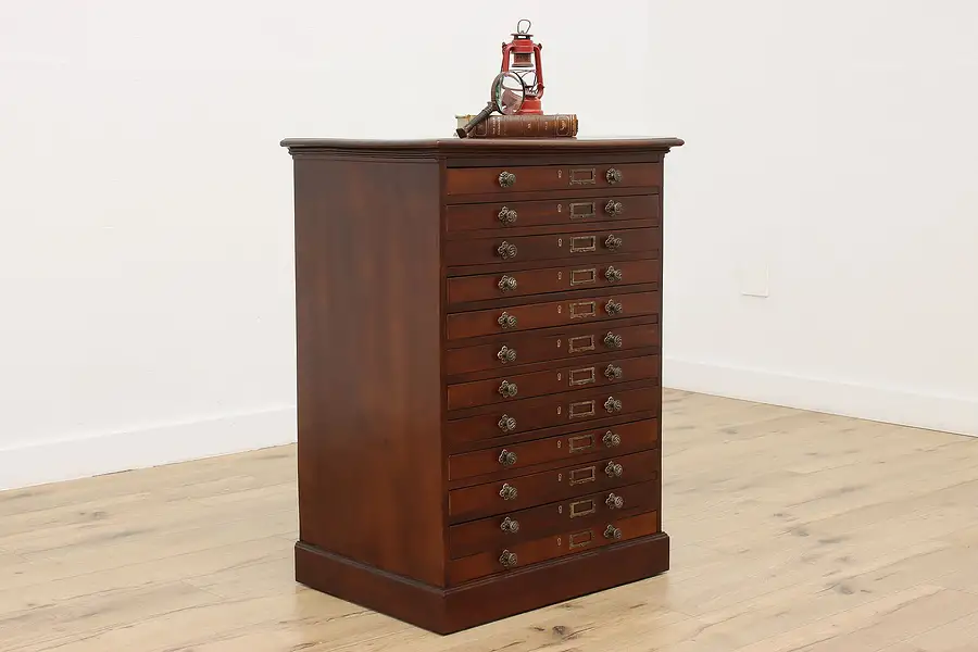 Main image of English Antique 12 Drawer Map Chest File, Collector Cabinet