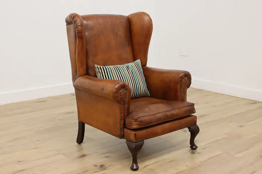 Main image of Georgian Vintage Leather Office or Library Wingback Chair