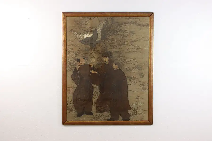 Main image of Emperor & Crow Antique Framed Japanese Embroidery 52"