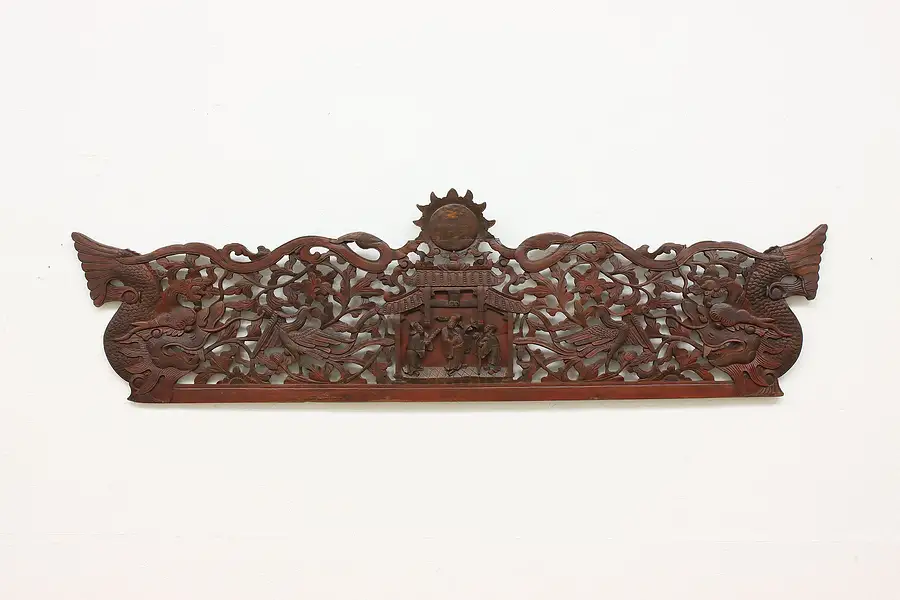 Main image of Chinese Antique Carved Teak Salvage Wall Panel Dragons 65"