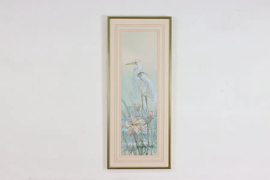 Main image of Heron Bird Vintage Original Watercolor Painting Moore 24.5"