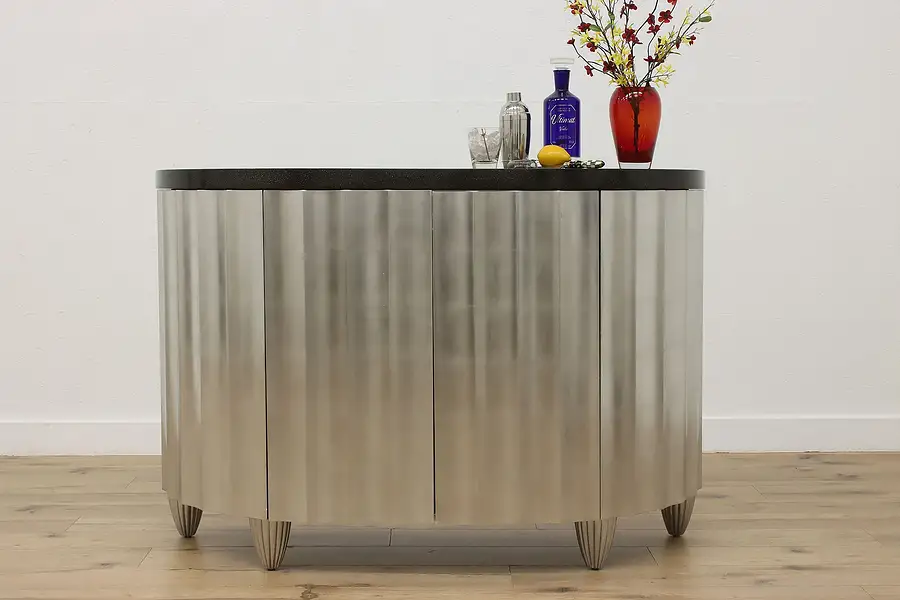 Main image of Midcentury Modern Art Deco Silver Bar Cabinet TV Console