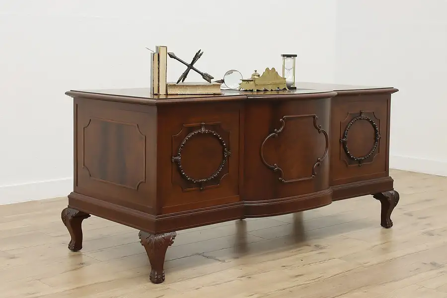 Main image of Georgian Vintage Carved Mahogany Desk, Secret Compartment