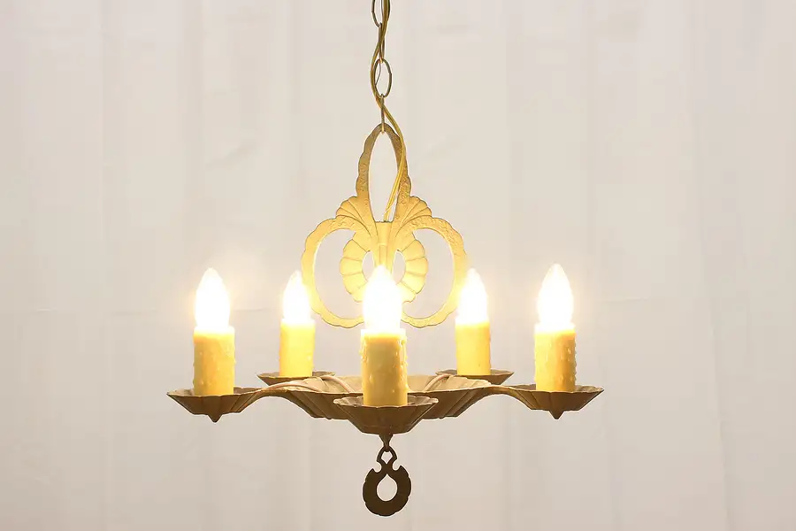 Main image of Art Deco Vintage Painted Iron 5 Arm Chandelier