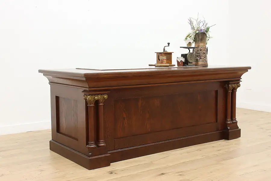Main image of Victorian Antique Oak & Granite Store Counter Kitchen Island