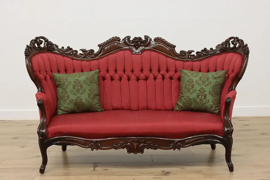 Main image of Victorian Antique Upholstered & Carved Walnut Sofa or Couch