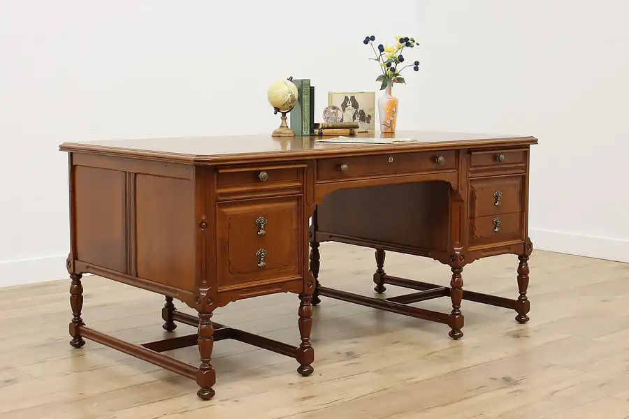 Main image of Tudor Design Antique Carved Walnut Office Desk, Clemco