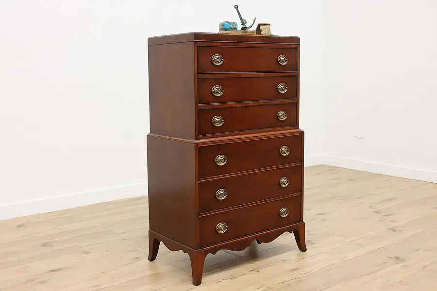 Main image of Federal Vintage Mahogany Highboy Tall Chest on Chest Irwin