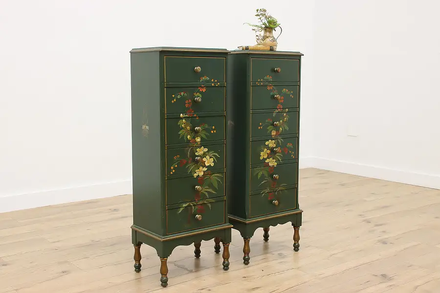 Main image of Pair of Vintage Hand Painted Lingerie Chests or Nightstands