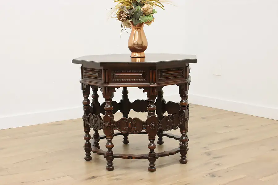 Main image of Tudor Design Vintage Carved Walnut Lamp or Hall Table