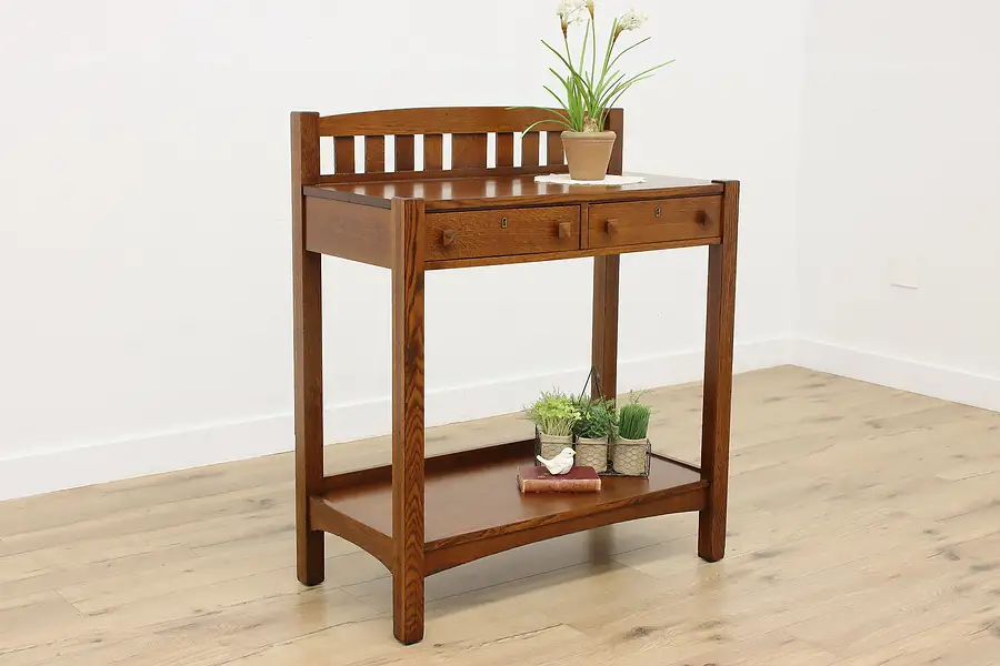 Main image of Arts & Crafts Mission Oak Antique Server Hall Bath Console