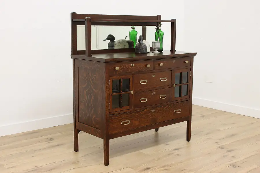 Main image of Arts & Crafts Mission Oak Antique Sideboard or Bar, Mirror
