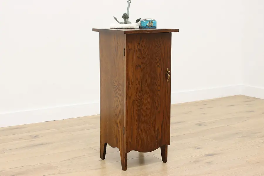 Main image of Arts & Crafts Antique Oak Record, Bath or Chairside Cabinet