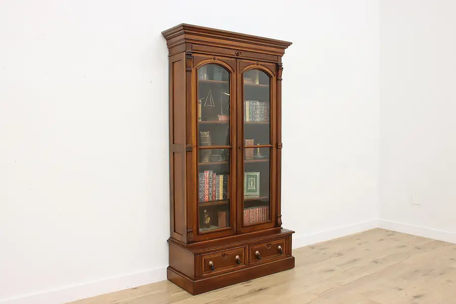 Main image of Victorian Eastlake Antique Carved Walnut Bookcase or Display