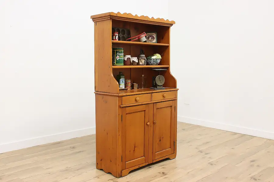 Main image of Farmhouse Antique Carved Pine Cupboard or Display Cabinet