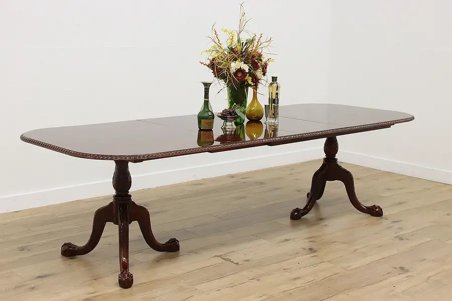 Main image of Georgian Vintage Carved Mahogany 9.5' Dining Table, 2 Leaves