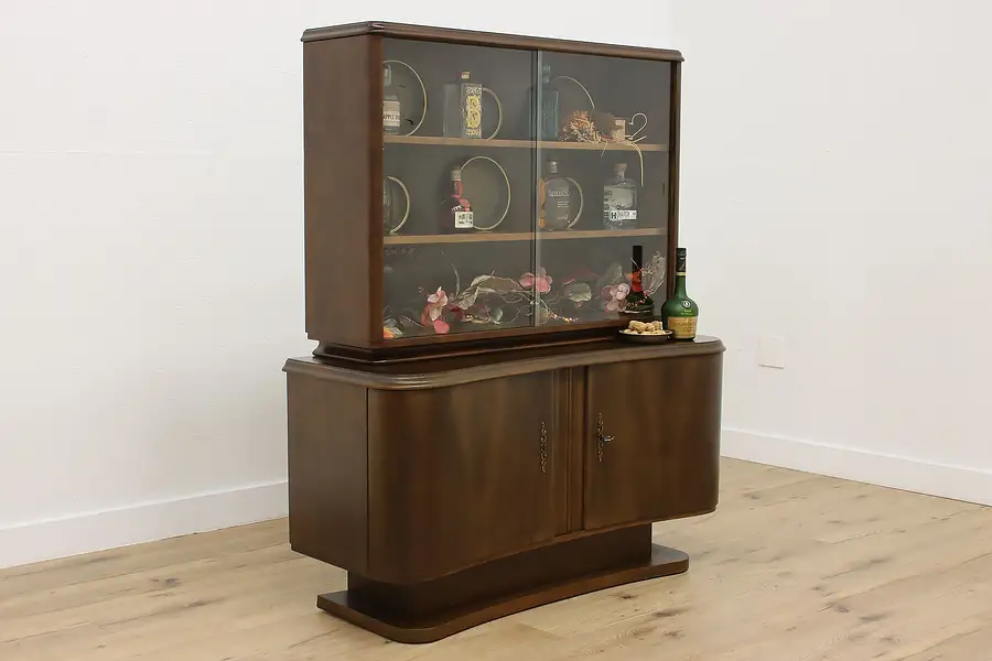 Main image of Art Deco Vintage Walnut Bookcase, China or Bar Cabinet