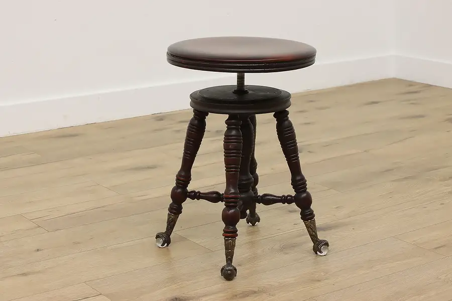 Main image of Holtzman Antique Birch Piano Organ Stool w/ Glass Ball Feet