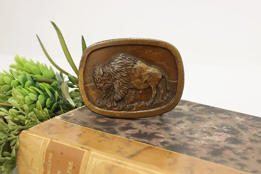 Main image of American Bison Vintage Painted Brass Belt Buckle, Indiana