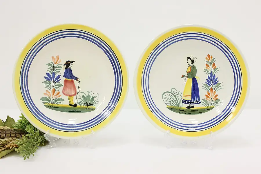 Main image of Pair of Vintage French Quimper Hand Painted Dinner Plates
