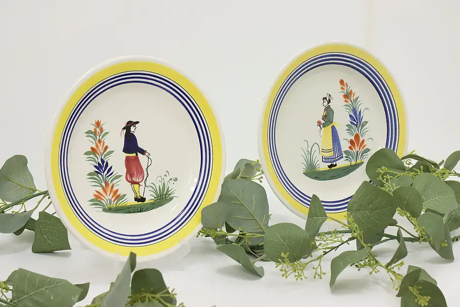 Main image of Pair of Vintage French Quimper Hand Painted Dinner Plates