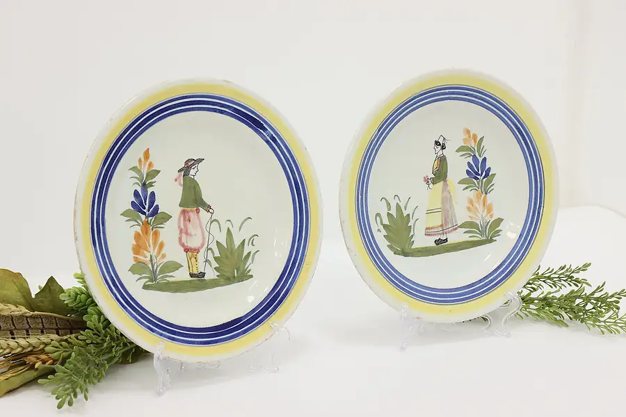 Main image of Pair of French Brittany Vintage Hand Painted Plates Quimper