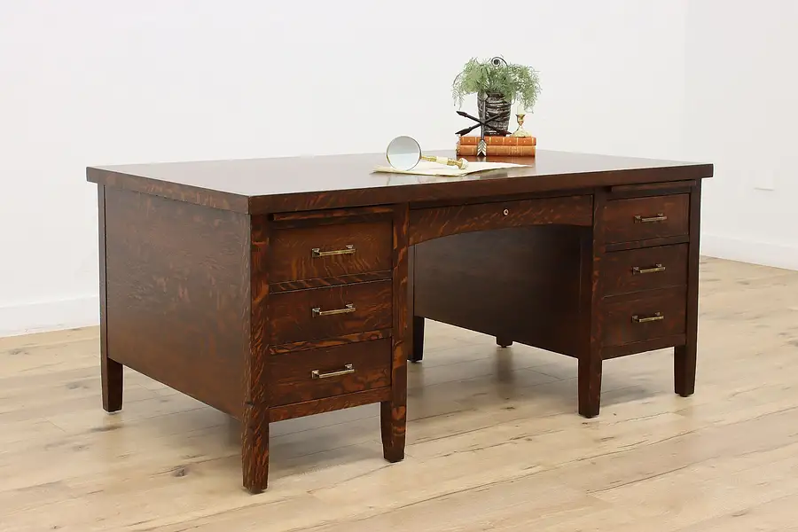 Main image of Arts & Crafts Mission Oak Antique Office or Library Desk