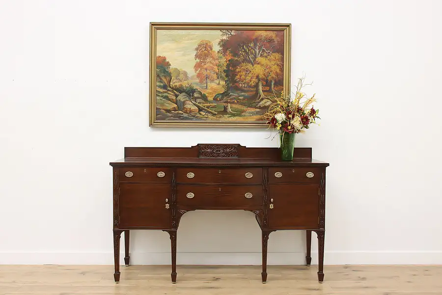 Main image of Hepplewhite Antique Carved Mahogany Buffet Server Sideboard