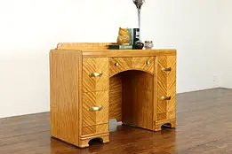Art Deco Waterfall Vintage Satinwood Vanity Dressing Table or Small Desk  #39914