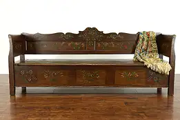 Bohemian Folk Art Antique Farmhouse Hall Bench, Storage & Hand Painting #39424