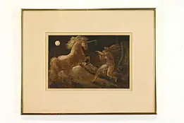 "Noah Roping a Unicorn" Vintage Original Oil Painting, Burdick 18.5" #39487