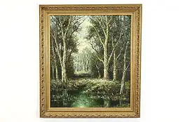 Forest & Pond Scene Original Vintage Oil Painting, Sohler 38" #39488