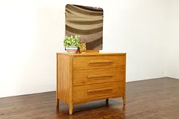 Midcentury Modern 1950 Vintage Satinwood Chest or Dresser with Mirror #39921