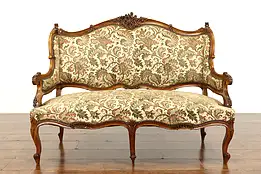 French Rococo 1920's Antique Carved Wingback Loveseat or Hall Settee #39944