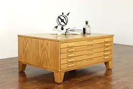 Midcentury Modern Oak Vintage File or Map Chest, Coffee Table #39253