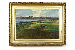 Norwegian Landscape Original Antique Oil Painting, Bernhard 37" #39293