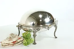 Victorian English Silverplate Dome Top Server, Liners, Family Crest #39173