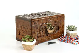 Chinese Vintage Mahogany Memento Box or Jewelry Chest, Fish Padlock #39809