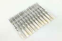 Set of 12 Silverplate Antique Pearl Handle Appetizer Seafood Lemon Forks #39814