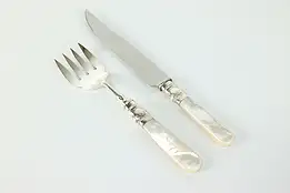 English Silverplate Pearl Handle Carving Set, Knife & Meat Fork #39820