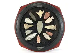 Set of 13 Antique Stone Native American Points or Arrowheads, Shadowbox #39301