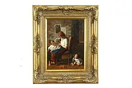 Mother and Children Vintage Original Oil Painting, Benaglio 24.5" #39381