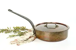 Farmhouse Vintage Copper Kitchen Sauté Pan & Lid, E. Dehillerin Paris #39393